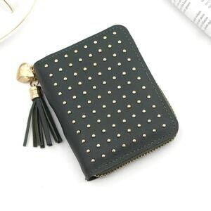 Studded Women's Zipper Wallet In Army Green